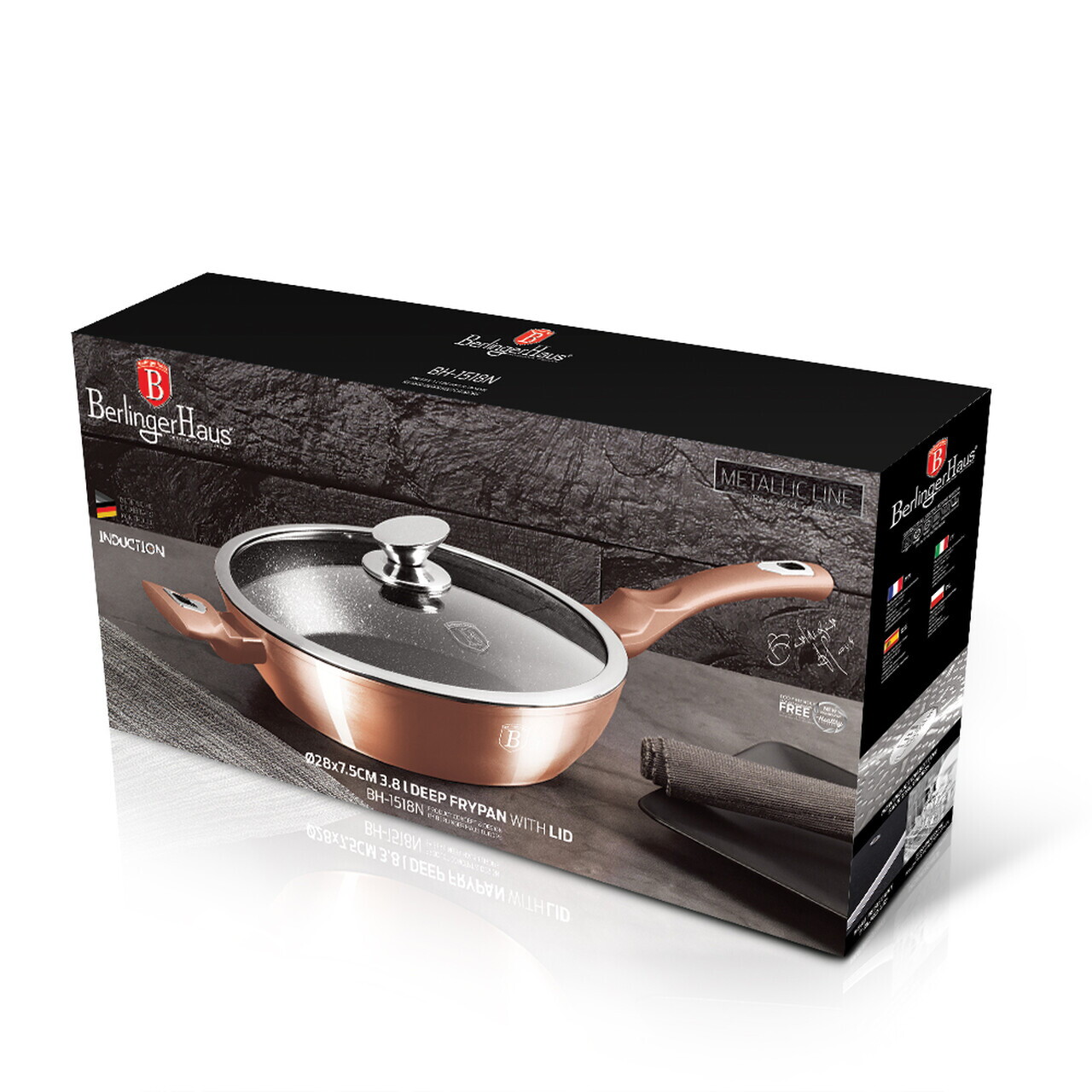 Tigaie adanca cu capac Berlinger Haus, Rose Gold, 28 cm, 3.8 L, aluminiu forjat, roz - imagine 8