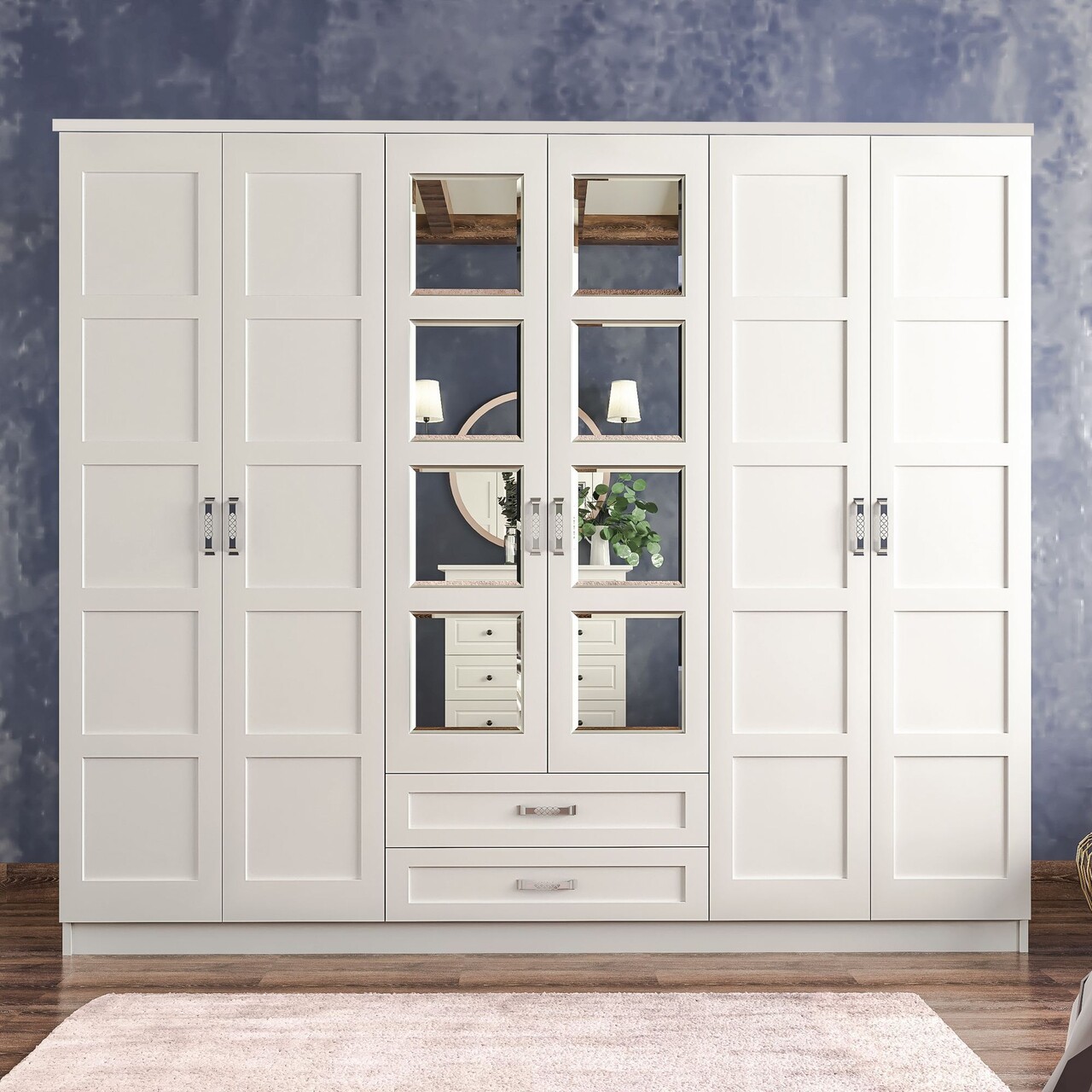 Dulap pentru haine, Rabi, Rb-053, 210x210x52 cm, Alb mat - 1 | YEO