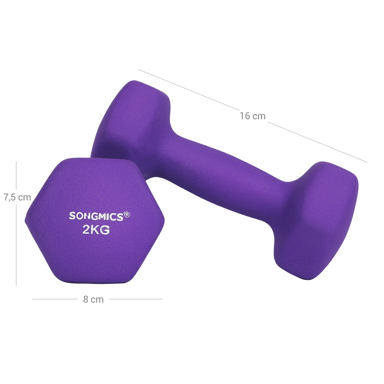 Set gantere 2 x 2 kg, Songmics, neopren, violet - imagine 3