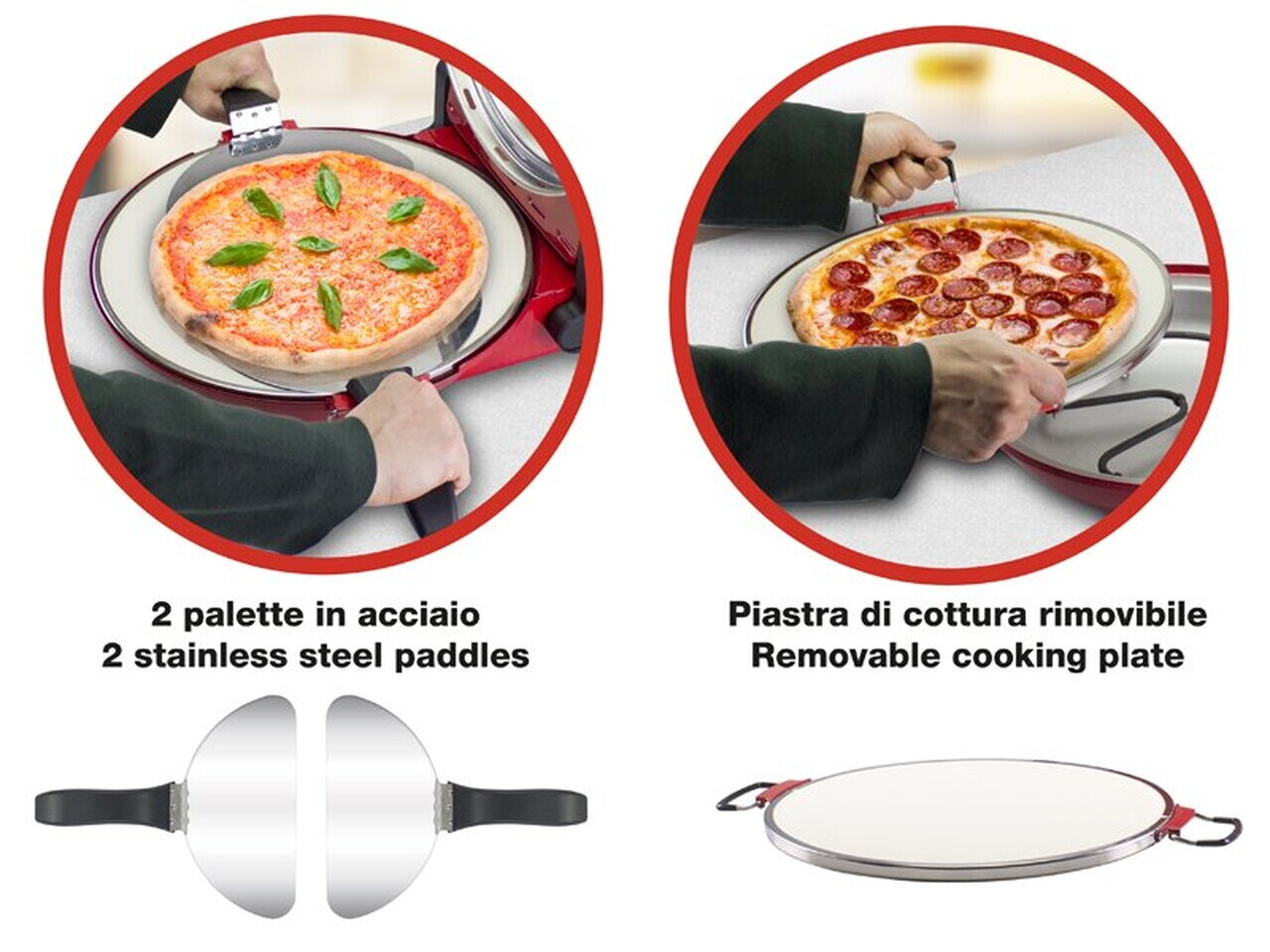 Cuptor electric pizza Beper, 36x35x17.5 cm, 1200W, 5 trepte, ceramica/inox, rosu - view 5