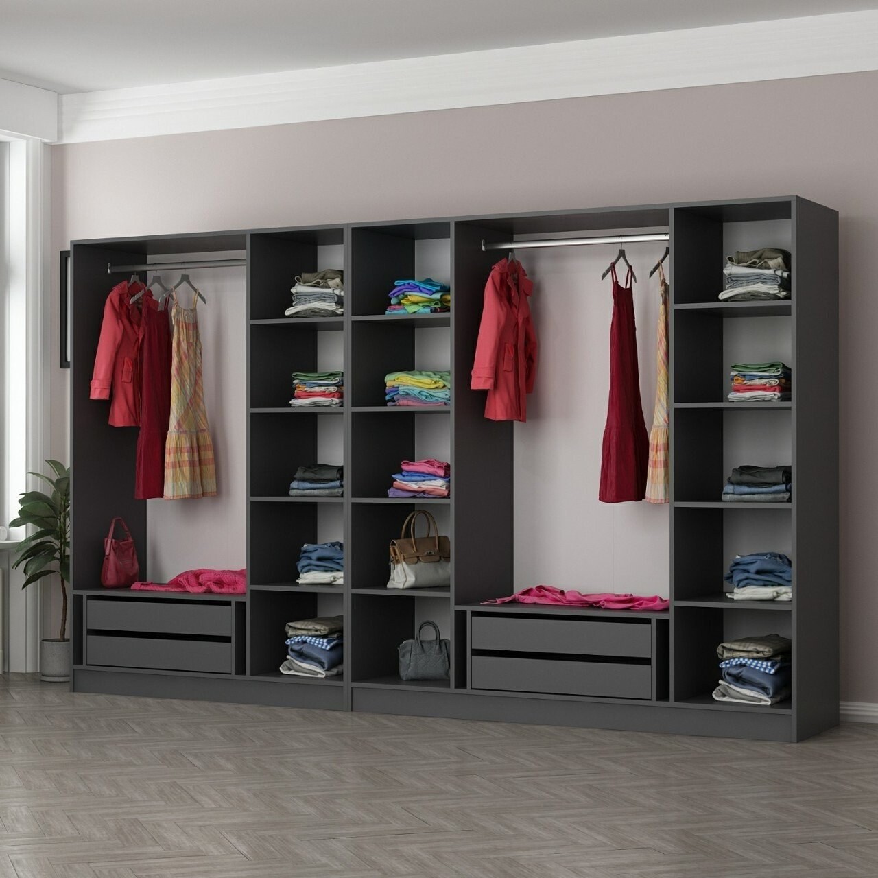 Dulap pentru haine, Minerva, Kale, 315x210x52 cm, PAL, Antracit - 1 | YEO
