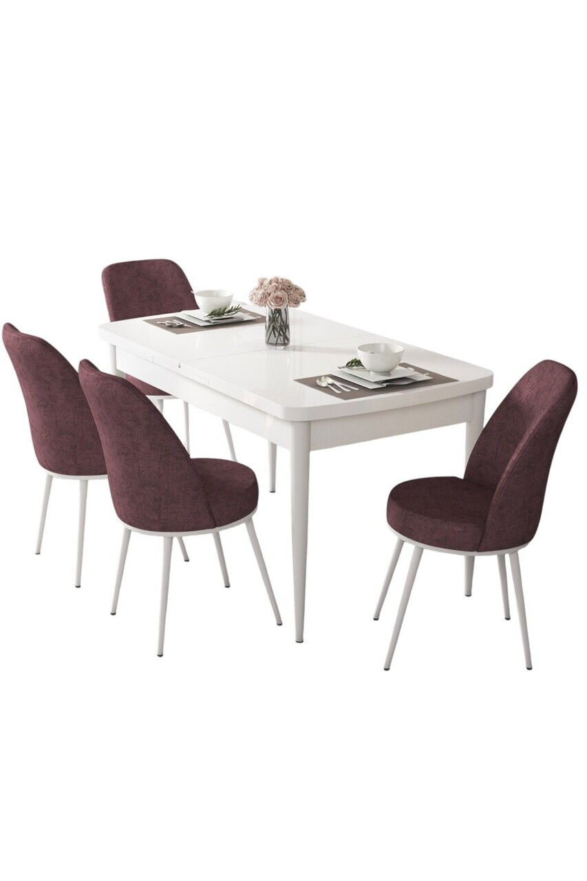 Set masa extensibila si scaune (5 piese), Hanah Home, Via, Alb / Roz Păduros — imaginea 2