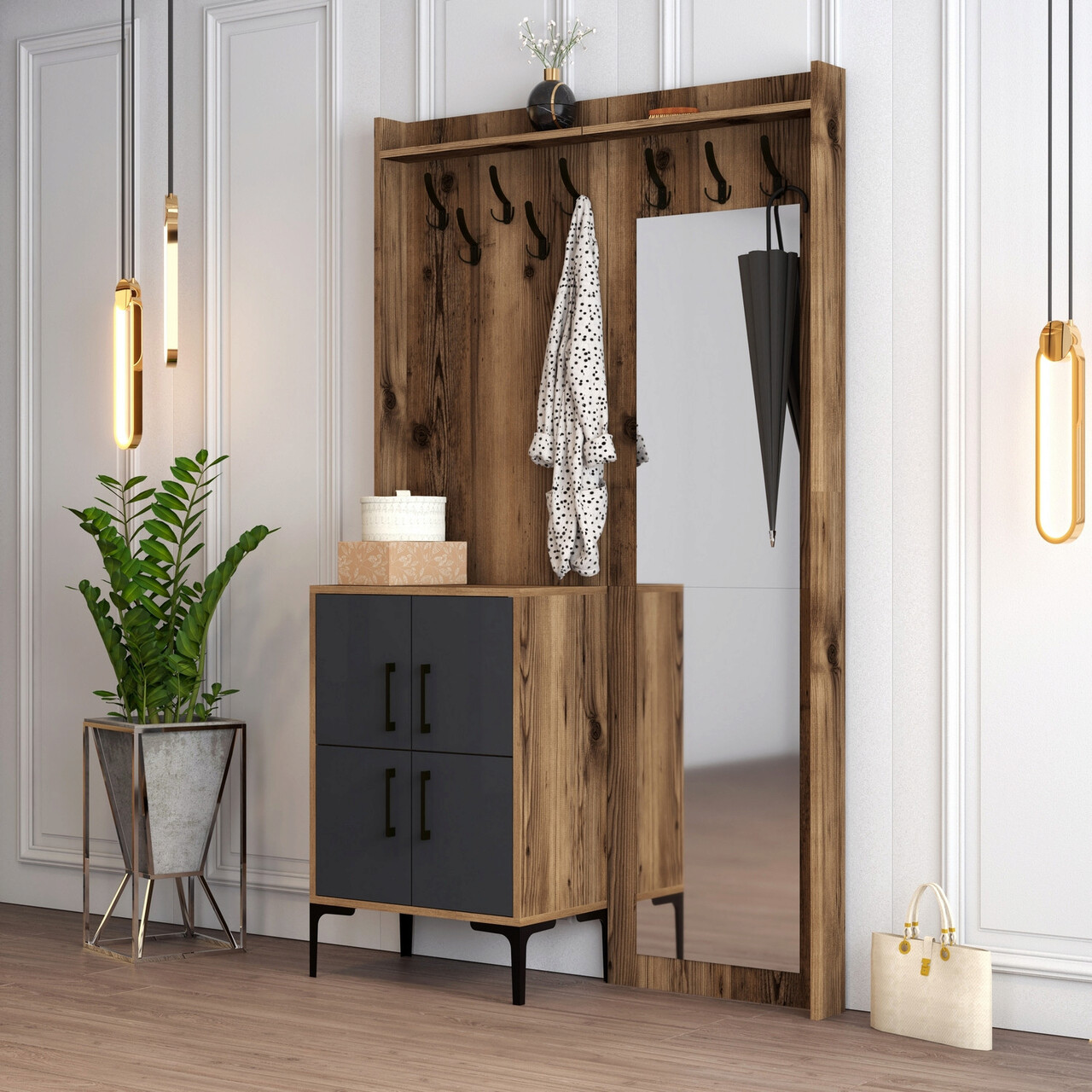 Cuier de perete, Hommy Craft, Berlin BC, 120x200x35 cm, Nuc / Antracit - 1 | YEO