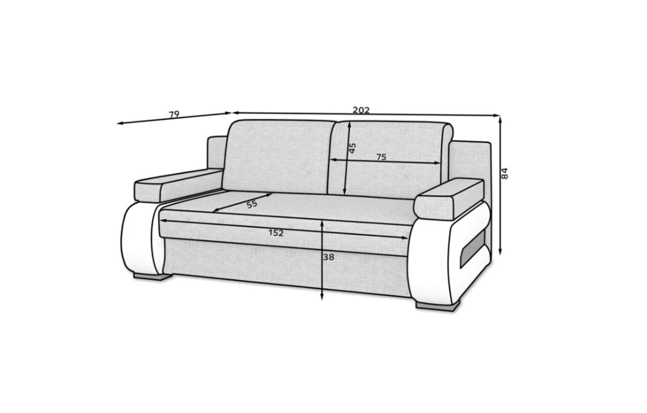 Canapea extensibila 3 locuri ELTAP, Laura, 202x79x84 cm, lemn/poliester, gri inchis/gri