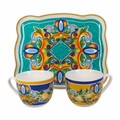 Set 2 cesti cu tava servire, Citrus Tete A Tete, Brandani, 18.5x15 cm, portelan