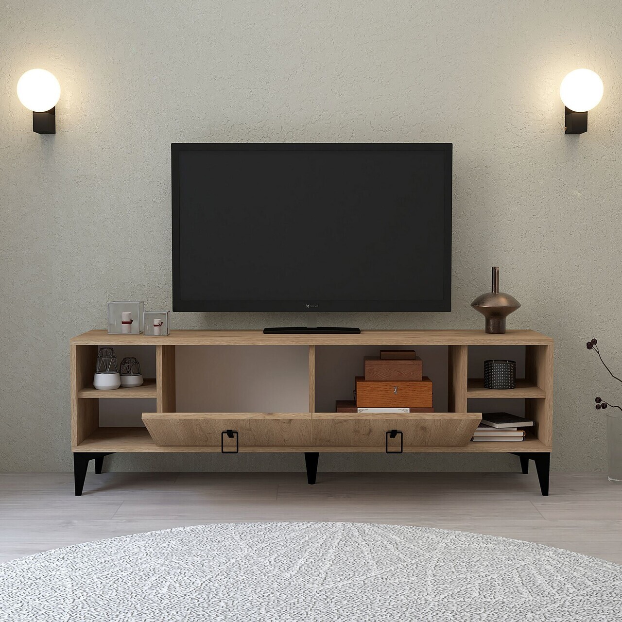 Comoda TV, Hanah Home, Deren 3507, 150x47x35 cm, PAL, Maro — imaginea 2