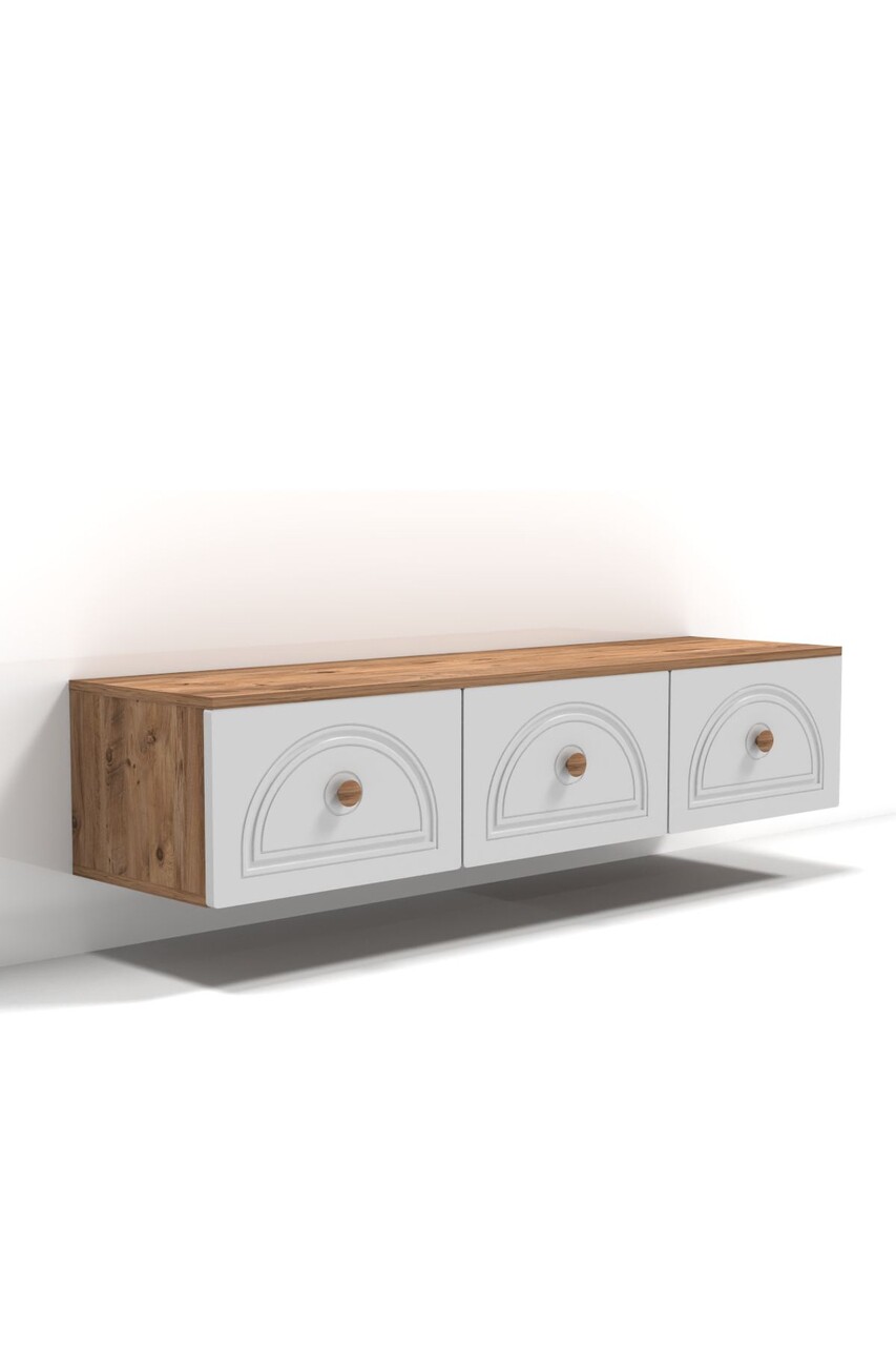 Comoda TV, Hanah Home, Virella 135, 135x32x35 cm, PAL, Pin Atlantic / Alb