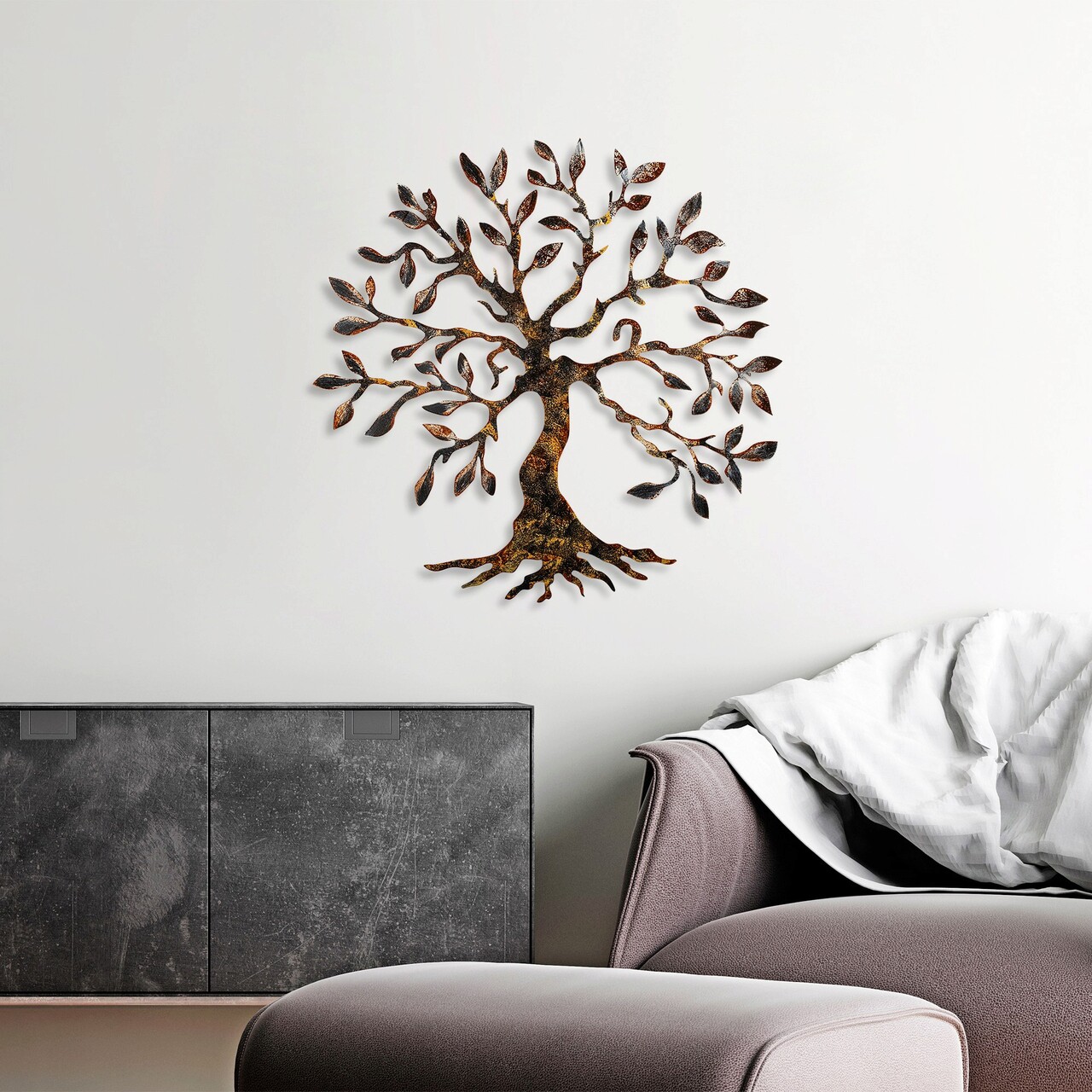 Decoratiune de perete, Tree, Metal, 60 x 60 cm, Multicolor - 1 | YEO