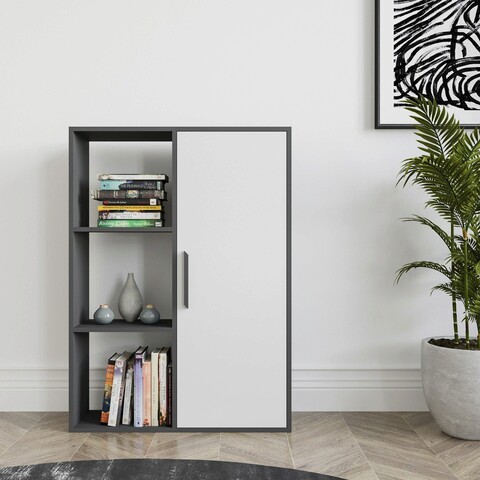 Corp biblioteca, zena home, patrick, 90x123.6x25 cm, pal, antracit/alb