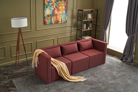 Canapea fixa moduler uclu koltuk , balcab home, 3 locuri, 80/62x80x72 cm, lemn, rosu