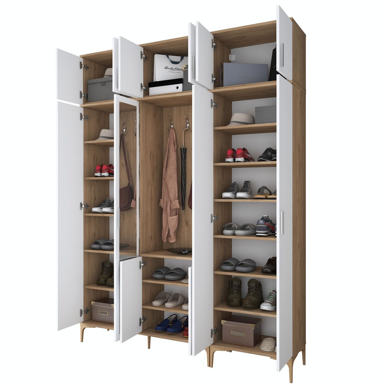 Cuier de perete, Hanah Home, EA157, 180x240x37.5 cm, PAL melaminat, Nuc/Alb - view 8