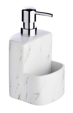 Dozator detergent lichid de vase, Wenko, Festival, 10 x 10 x 18 cm, 380 ml, ceramica, alb