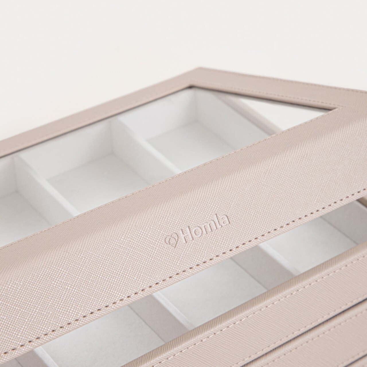 Cutie de bijuterii cu 3 etaje Ammra, Homla, 25.3x18.2x11.4 cm, plastic, bej - imagine 6