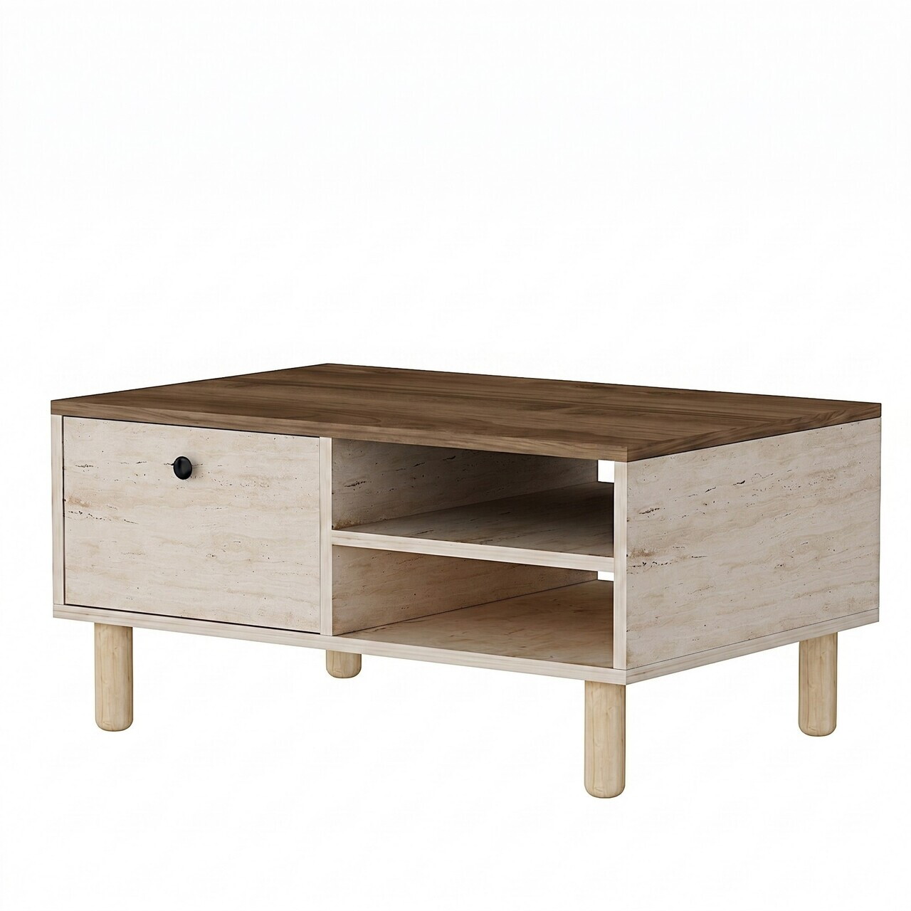 Masuta de cafea, Hanah Home, Aris, 90x38.8x60 cm, Travertin / Nuc Venezia — imaginea 3
