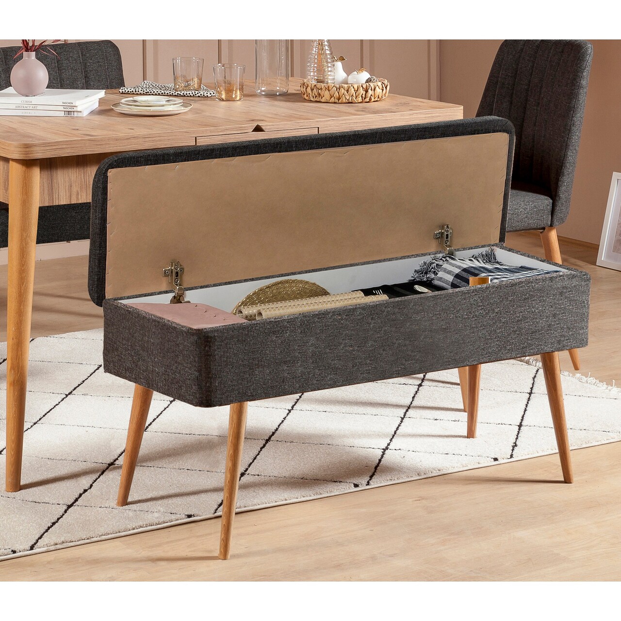 Set masa extensibila si scaune, Hanah Home, Vina 1053, Pin Atlantic / Antracit - imagine 2