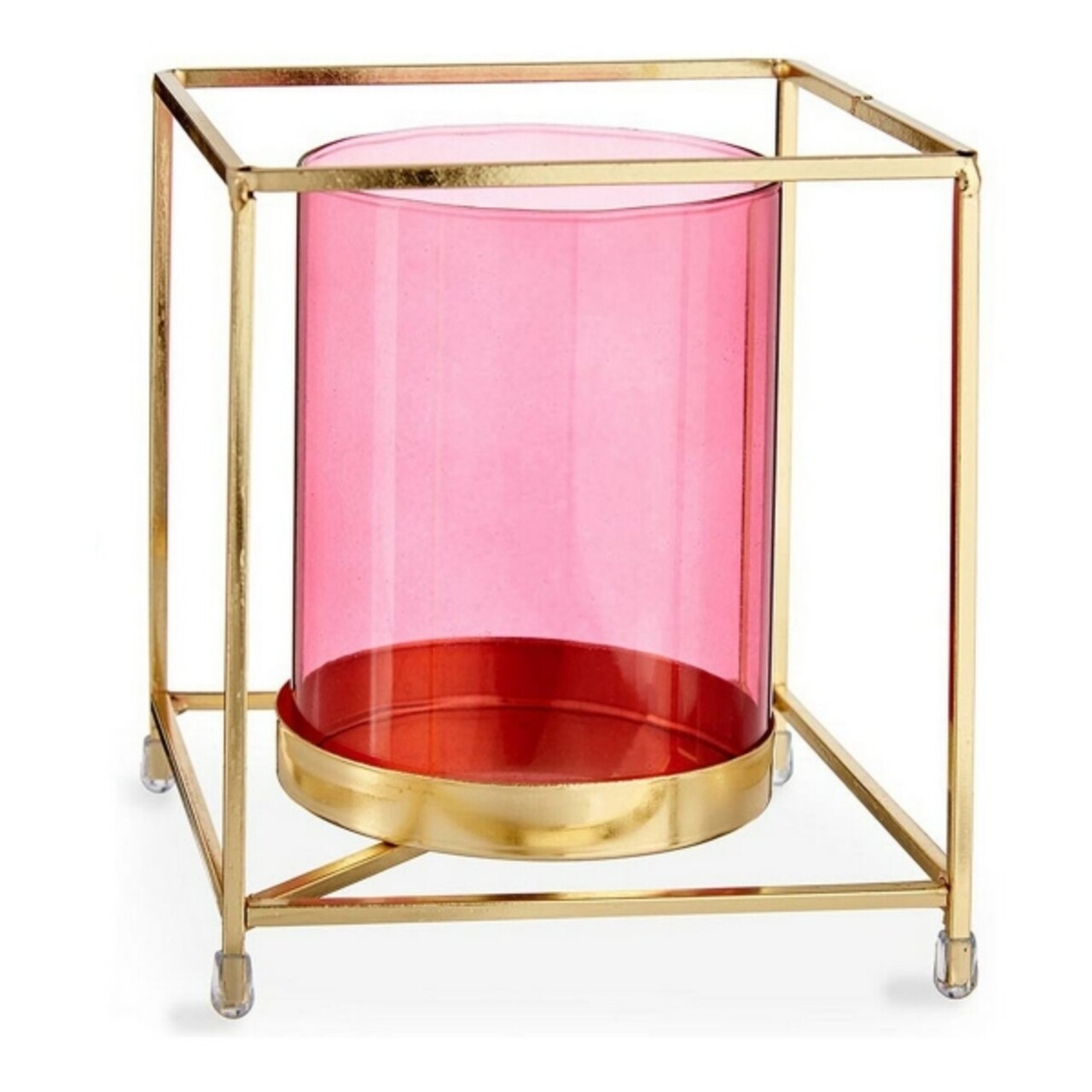 Suport pentru lumanare Squared, Gift Decor, 14 x 14 x 15.5 cm, metal/sticla, roz/auriu