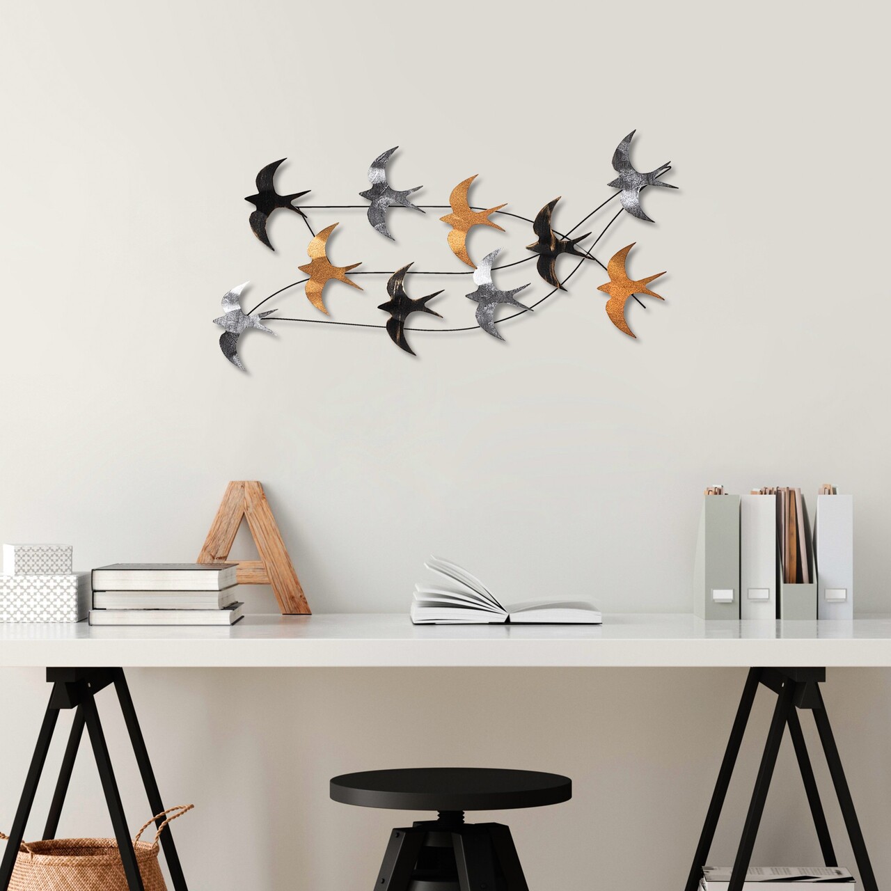 Decoratiune de perete, Flock of Swallows 2, Dimensiuni: 45 x 104 x 8 cm, Multicolor - view 2