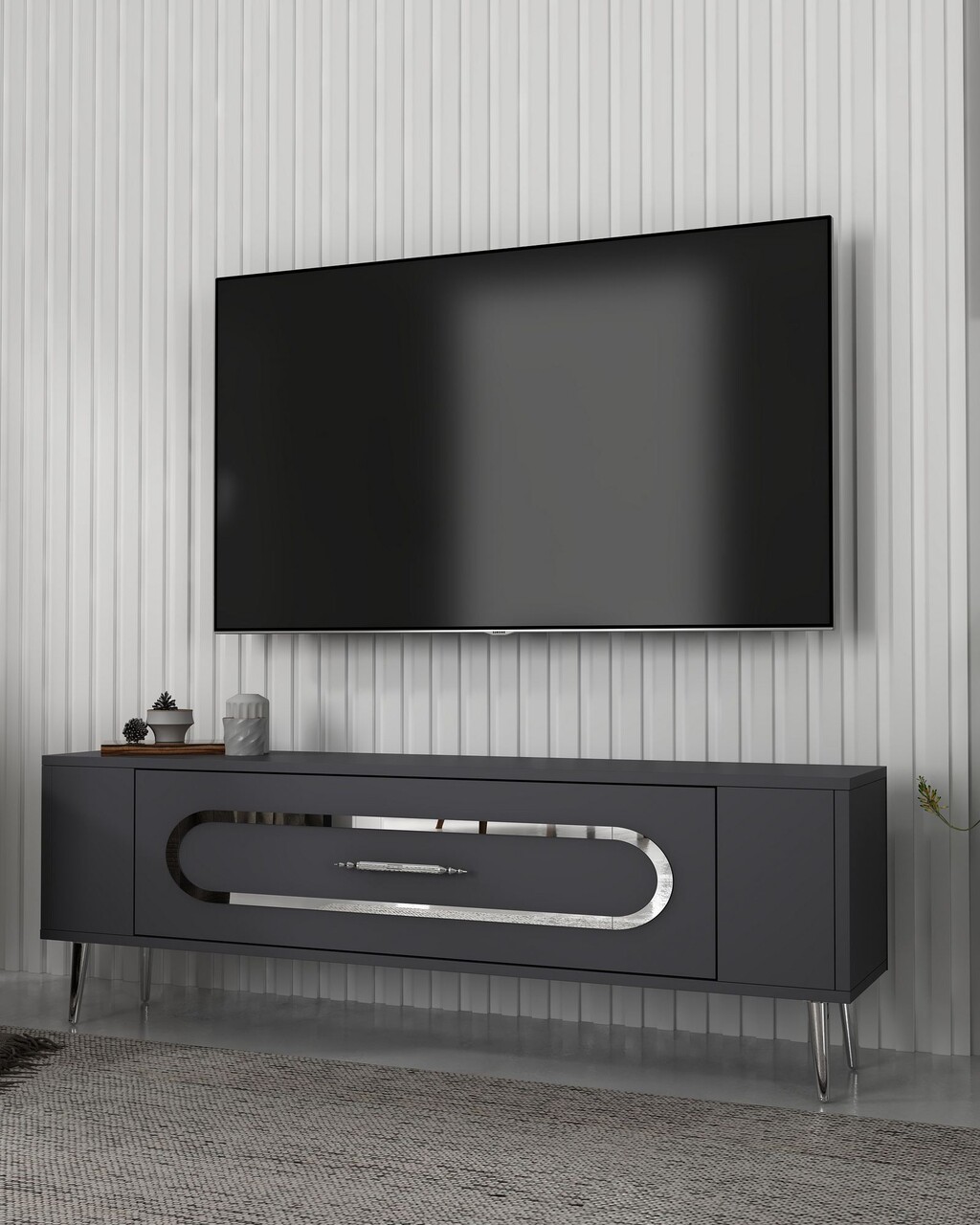 Comoda TV, Olivia, Retrop3, Antracit / Argintiu - 1 | YEO
