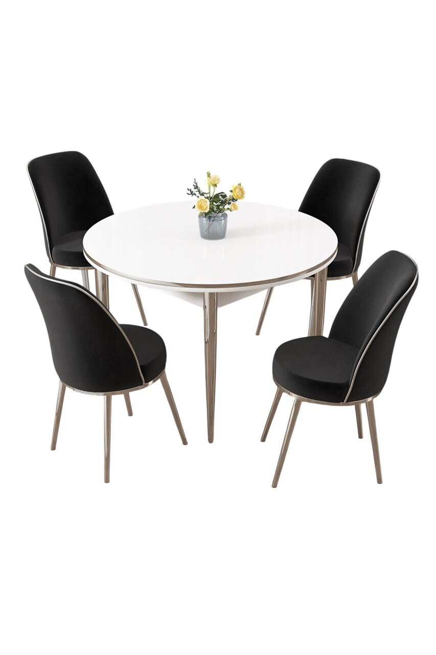 Set masa si scaune (5 piese), Hanah Home, Osle, Alb / Crom / Negru — imaginea 2