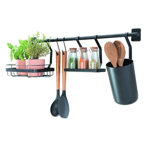 Organizator de perete pentru bucatarie Austin, iDesign, 64x14.5x24 cm, negru mat