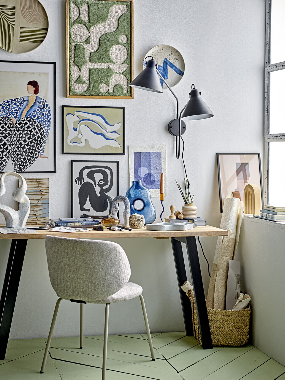 Decoratiune de perete, Bloomingville, Longton, 45x65 cm, lana/lemn de mango, verde - imagine 3