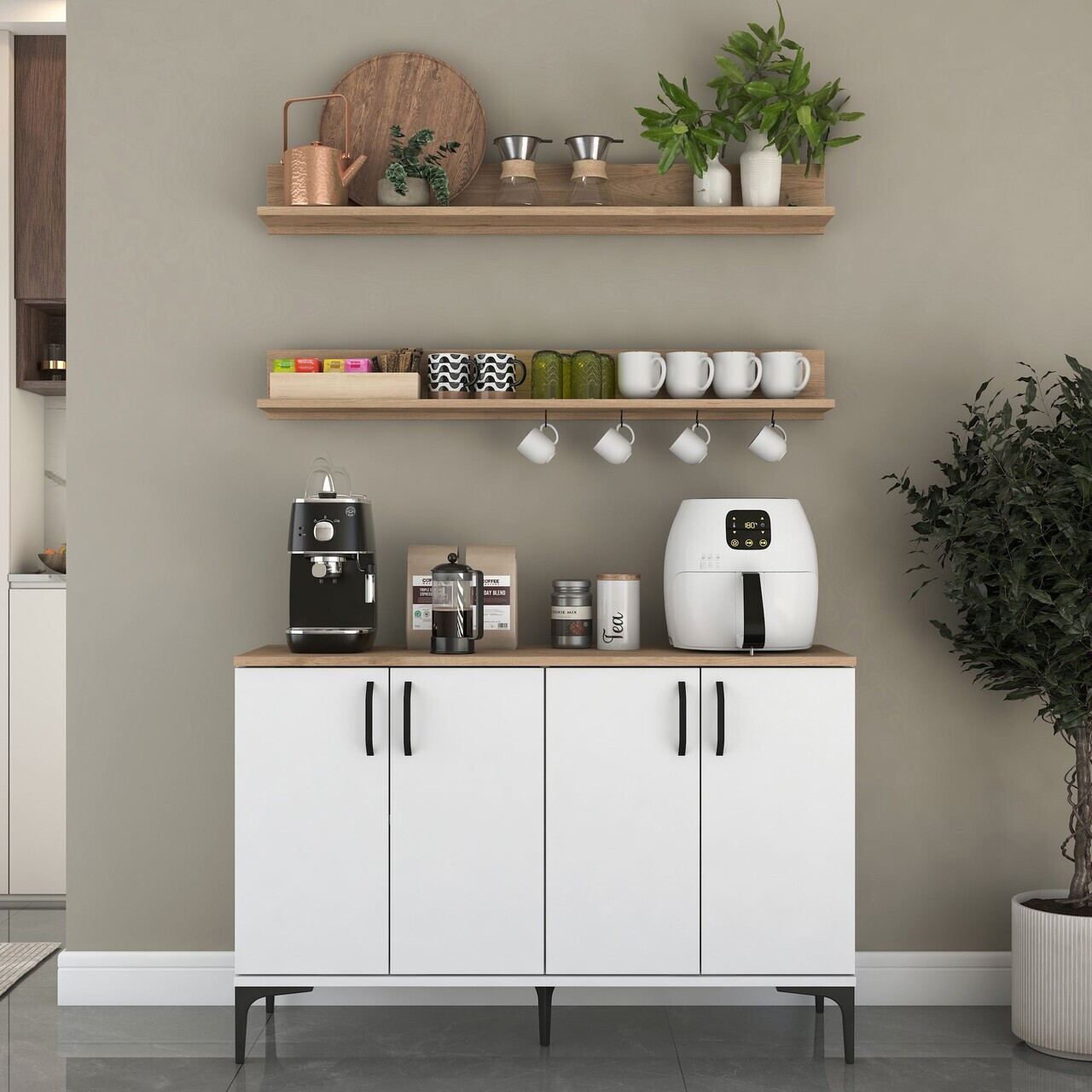 Dulap multifunctional, Hanah Home, JE234, PAL melaminat, Alb/Maro - view 2