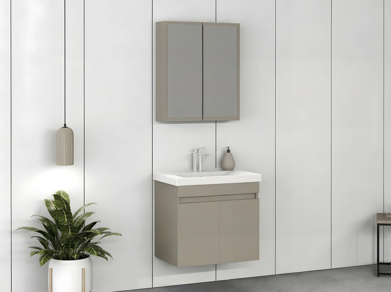 Set mobilier de baie (2 piese), Hanah Home, Foresta 65, Latte - view 2