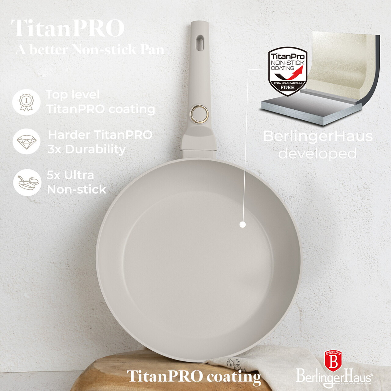 Tigaie Berlinger Haus, Sahara, 28 cm, 2.4 L, aluminiu forjat, crem mat - imagine 11