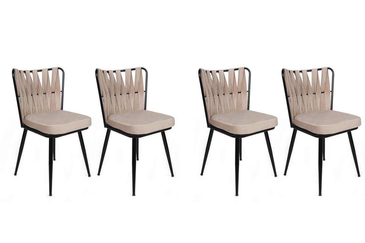 Set de scaune, Nmobb, Kuşaklı-221 V4, Metal, Crem/Negru - 1 | YEO