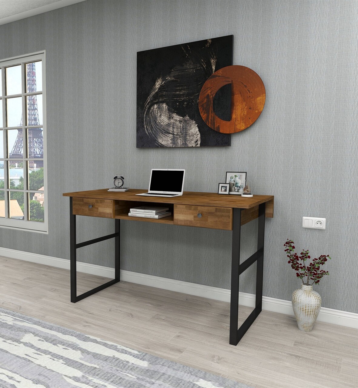 Birou, Woodface, Allen, 120 x 75 x 60 cm, lemn solid de pin, nuc - 1 | YEO