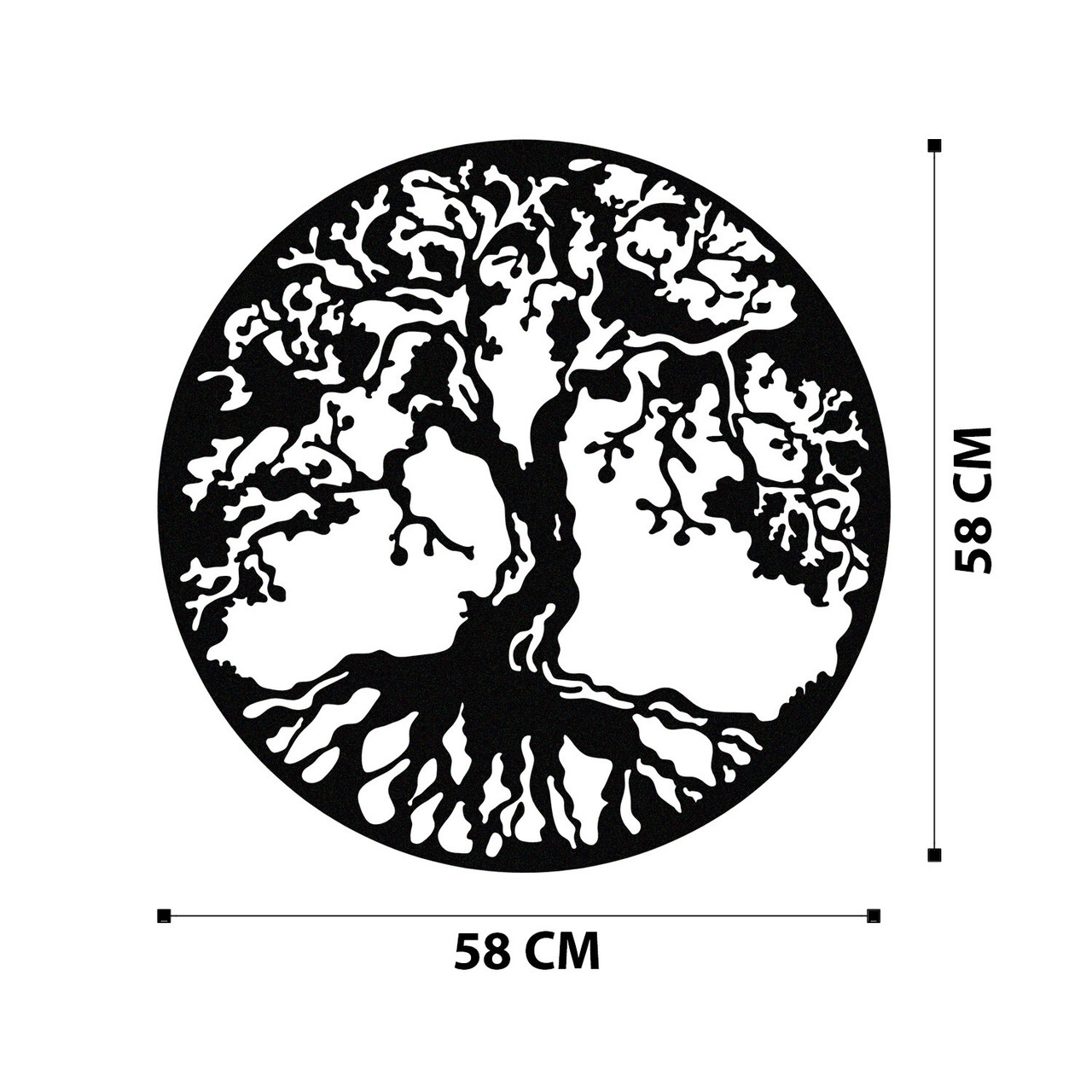 Decoratiune de perete, Tree, metal, 60 x 60 cm, negru