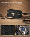Cutie de voiaj pentru ceasuri Ronne Travel, Songmics, 20x11x9 cm, 3 compartimente, piele ecologica/metal, negru/gri