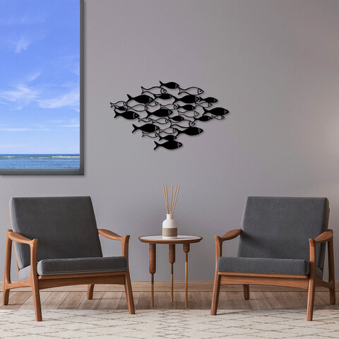 Decoratiune de perete, fishes, metal, 70 x 41 cm, negru