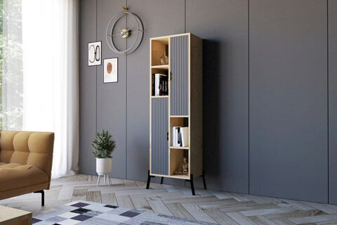 Corp biblioteca, puqa design, sorrento, 48.2x160x30 cm, pal, stejar safir / antracit
