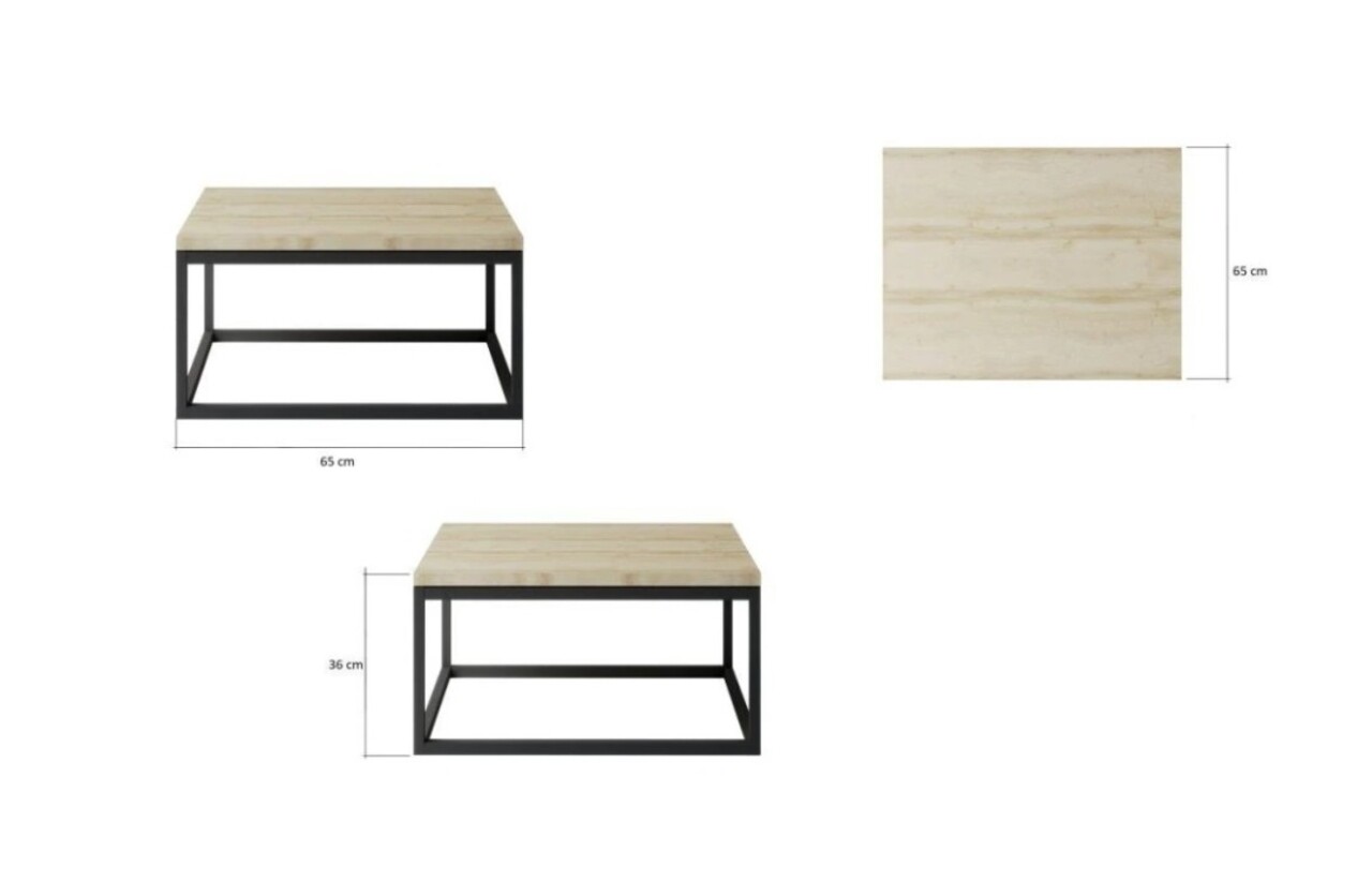 Masuta de cafea ELTAP, Moss, 65x65x36 cm, otel/PAL, negru/sonoma