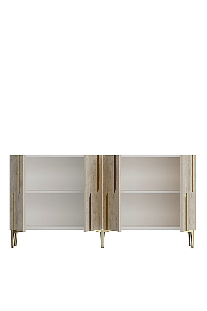 Consola, Hanah Home, Nota 150, 150x75x32 cm, White / Travertine / Gold — imaginea 6