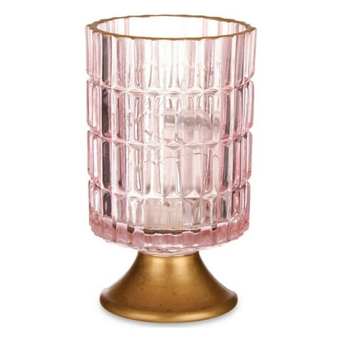 Felinar cu 12 LED-uri, Gift Decor, cu baterii, 10.7 x 10.7 x 18 cm, sticla, roz Gift Decor