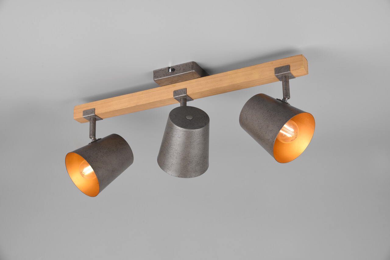 Plafoniera Bell, TRIO, 54x14.5x23.2 cm, 25W, 3x E14, metal, gri/natur
