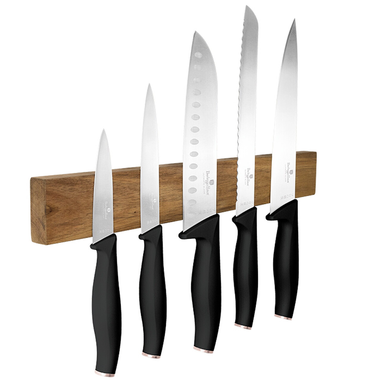 Set 5 cutite cu suport magnetic Berlinger Haus, Black Rose, inox/lemn, negru/natur - imagine 13