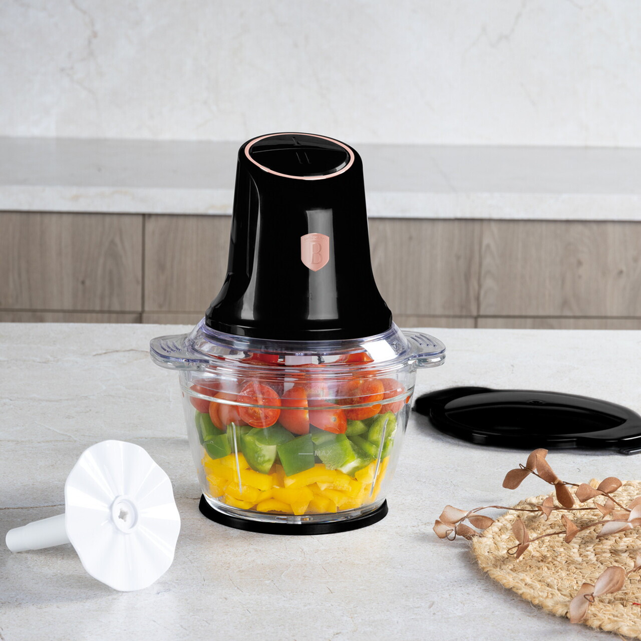 Tocator legume Berlinger Haus, Black Rose, 500W, sticla/plastic, negru/transparent - imagine 2