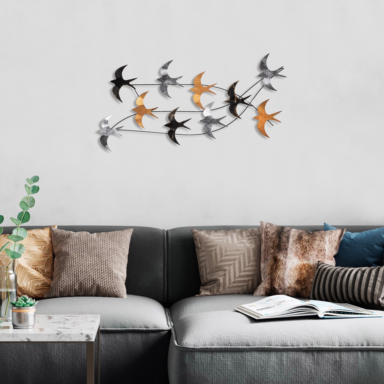 Decoratiune de perete, Flock of Swallows 2, Dimensiuni: 45 x 104 x 8 cm, Multicolor - view 3