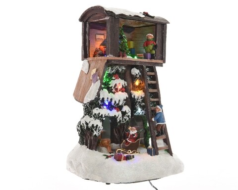 Decoratiune luminoasa Tree house with Santa, Lumineo, 11 LED-uri, 20x17x30 cm, polyston, multicolor