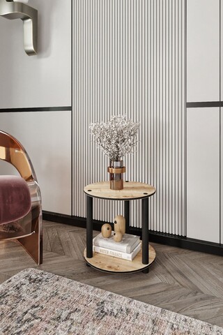 Masuta de cafea, Hanah Home, Bookcase 2-Tier Round, 34x38x34 cm, MDF , Stejar