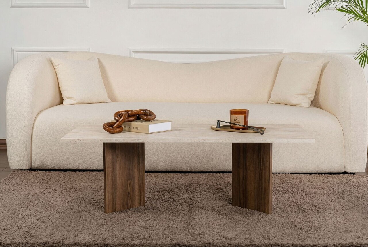 Masuta de cafea, Hanah Home, Sabin, 119x40x60 cm, PAL, Travertin / Nuc Venezia — imaginea 2