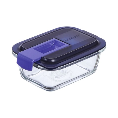Caserola ermetica dreptunghiulara, Luminarc, Easy Box, 0.38 L, sticla, albastru/transparent