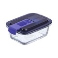 Caserola ermetica dreptunghiulara, Luminarc, Easy Box, 0.38 L, sticla, albastru/transparent