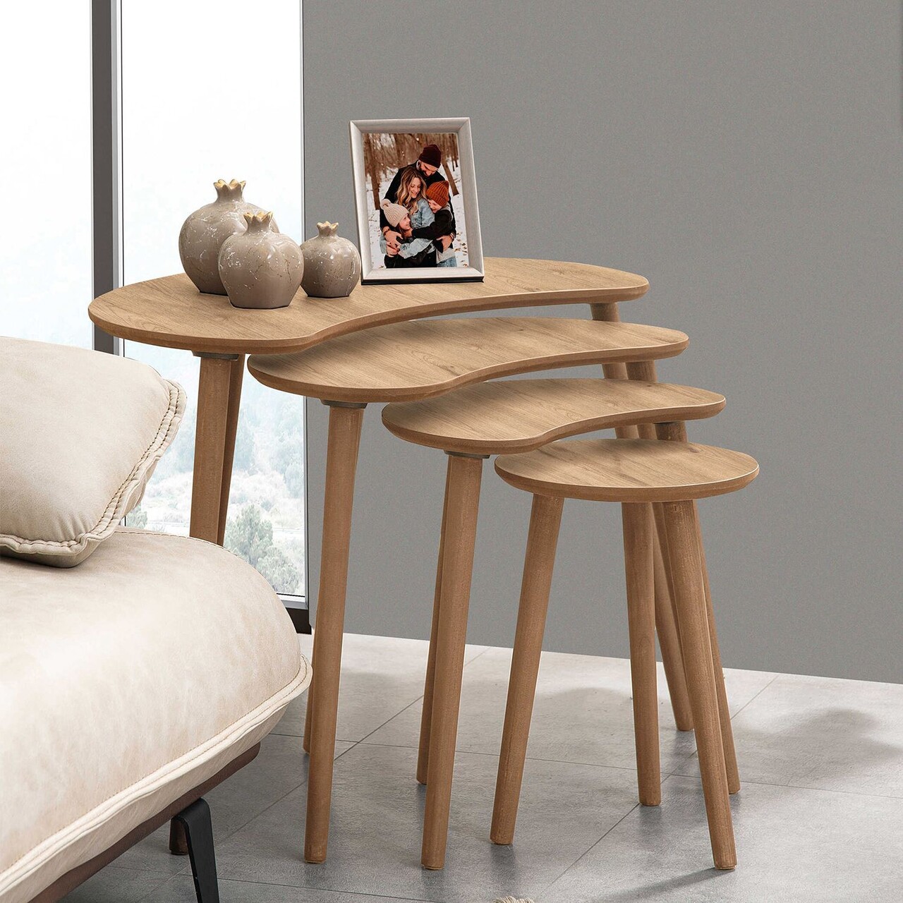 Set masute Nesting 4 piese, Hanah Home, Moon, Stejar - imagine 3