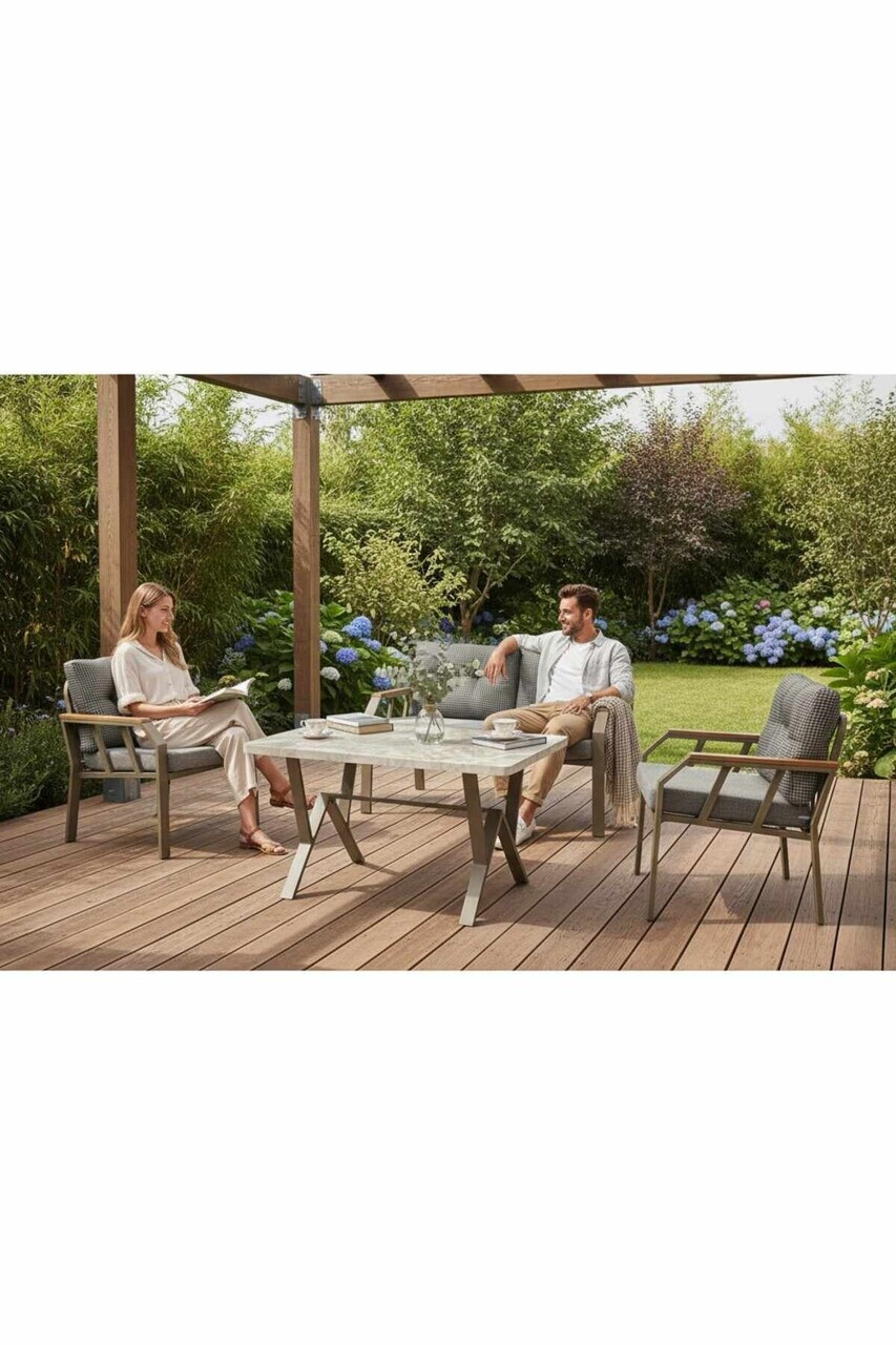 Set mobilier de gradina, Hanah Home, Nergiz 2+1+1, Metal, Negru / Alb / Auriu - view 4