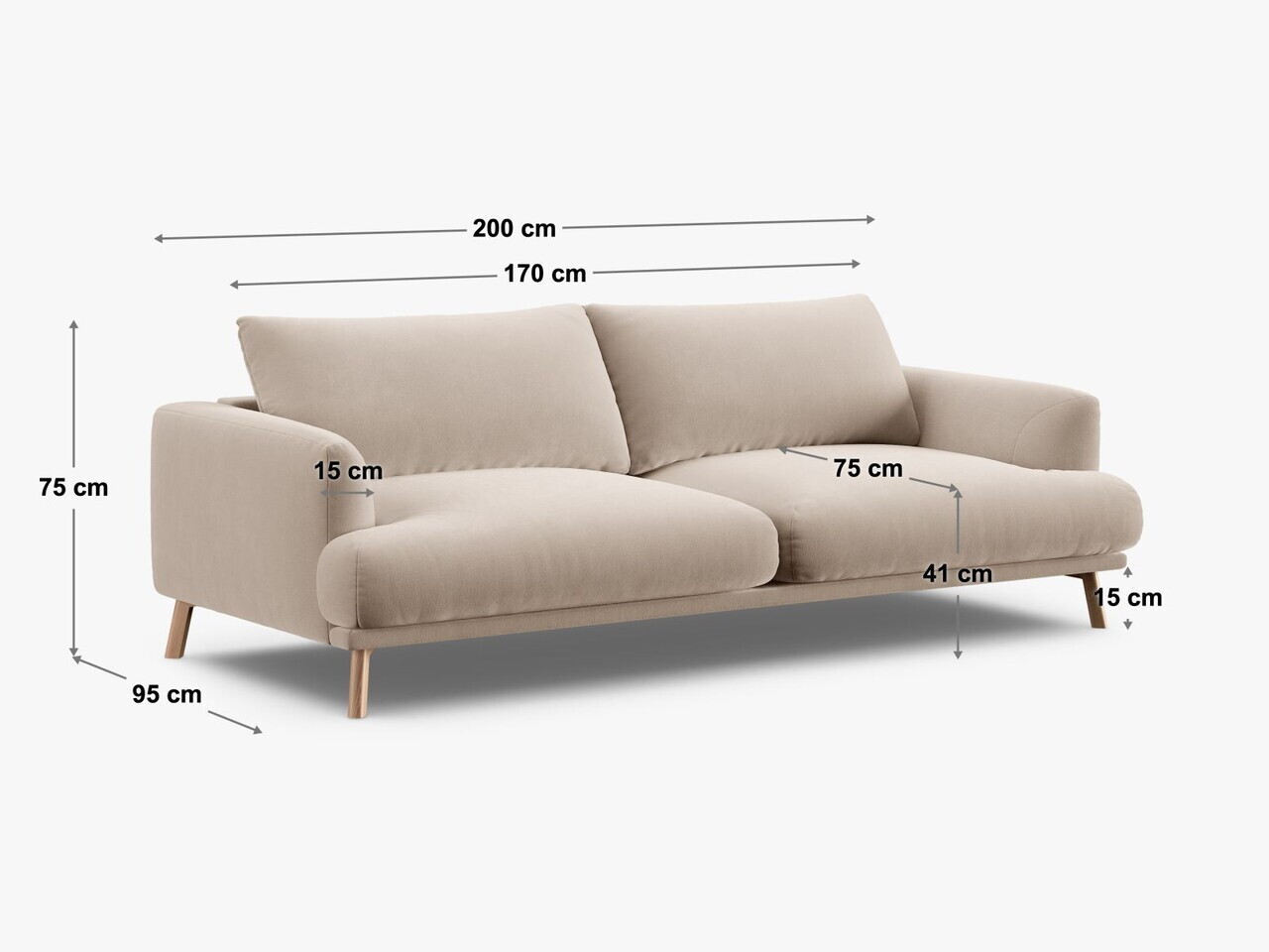 Canapea 3 locuri, Naomi, Micadoni Home, 200x95x75 cm, tesatura structurata, cappuccino — imaginea 2