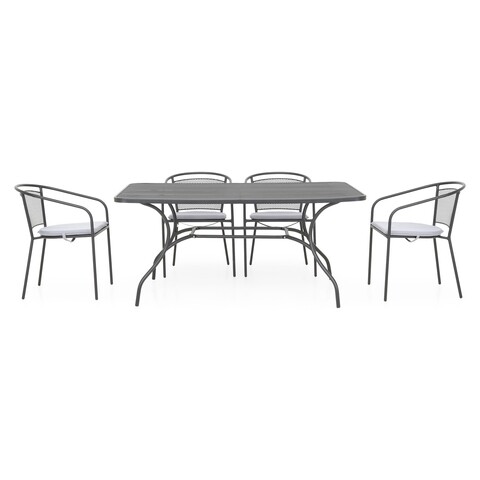 Set mobilier gradina/terasa, 4 scaune cu spatar mediu + masa, Berlin, otel, negru/gri